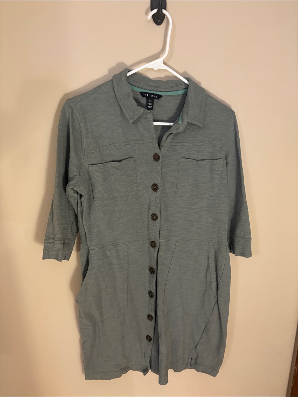 Tribal Sage Green Button-Front Tunic